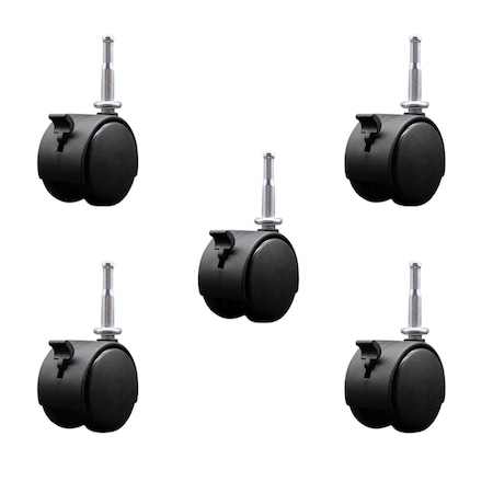 Service Caster 2-3/8'' Chair Caster Twin Wheel with Brakes 5/16'' Grip Neck Stem, 5PK SCC-GN02S60-NYS-B-5